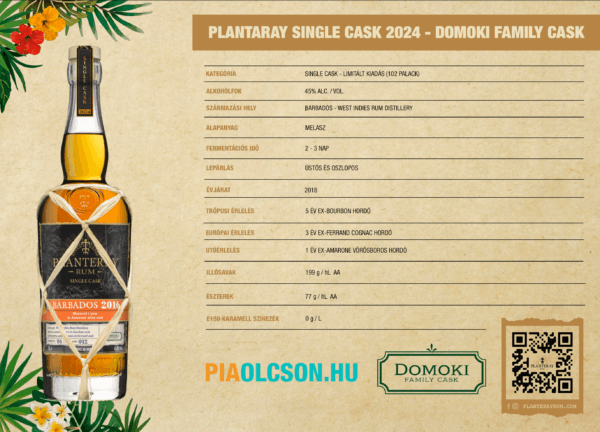 Planteray Barbados 2016 DOMOKI Family Cask Limited Edition rum 0,7 pdd 45% - Image 2